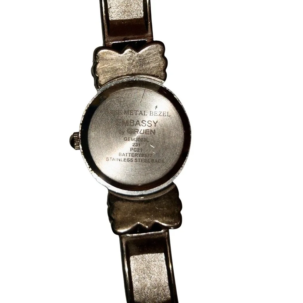 Western‎ Silver Bangle Watch Embassy By Gruen Multicolor Stones 22mm Adjustable